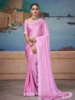 Light Pink Satin Chiffon Saree